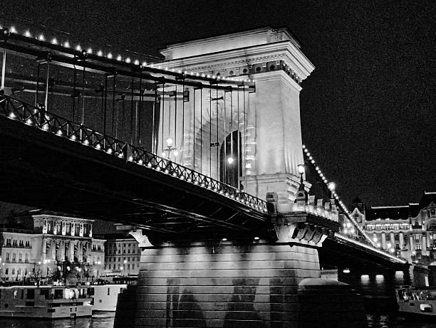 The flooding Danube rises close to the underside of the Chain bridge in central Budapest, Hungary.