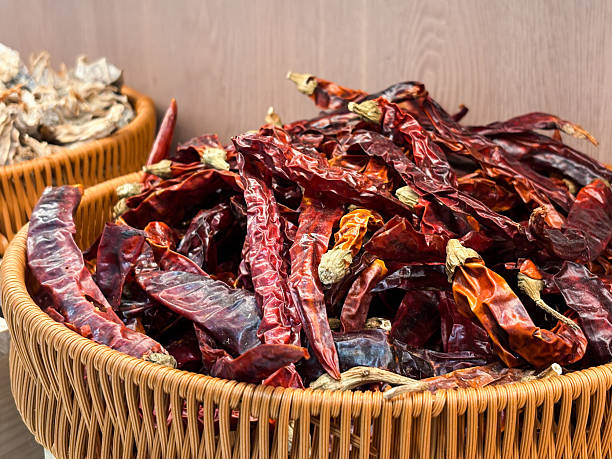 Dried chili peppers in a basket