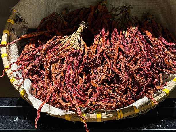 Dried chili peppers in a basket