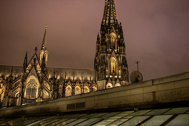 North side of Cologne Cathedral illuminated in winter