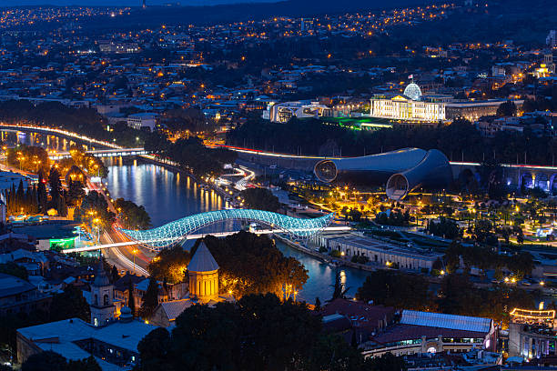 istock Tbilisi Night Cityscape View With Peace Bridge And Mtkvari River 2248352667