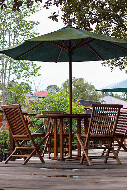 istock Outdoor dining area on a wooden deck 2248356393