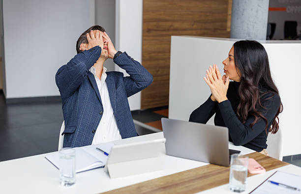 istock Business partners feeling stress and frustration during office meeting 2248357963