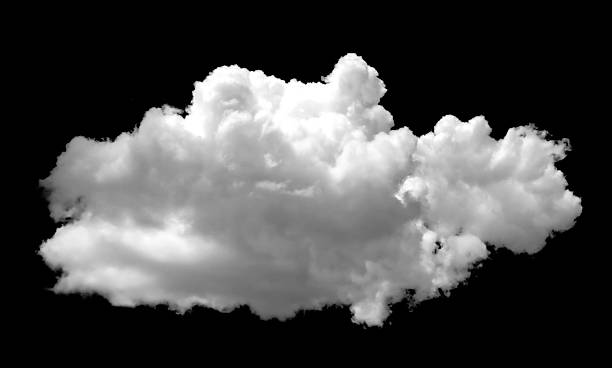 white fluffy clouds isolated on a black background. Abstract cloud, dark grey storm condensation. Concept effect design smoke fog, smog cloudy cutout.