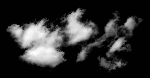 istock white fluffy clouds isolated on a black background. Abstract cloud, dark grey storm condensation. Concept effect design smoke fog, smog cloudy cutout. 2248363096