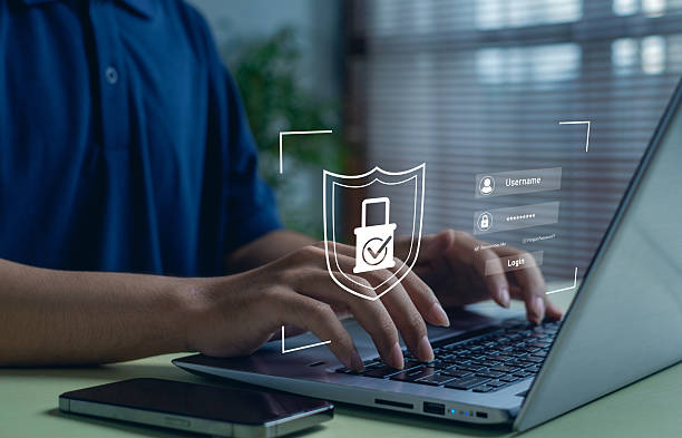 istock Cybersecurity concept with businessman using laptop for online data protection and secure login authentication. Digital privacy, password security, and internet safety for modern business technology. 2248372585