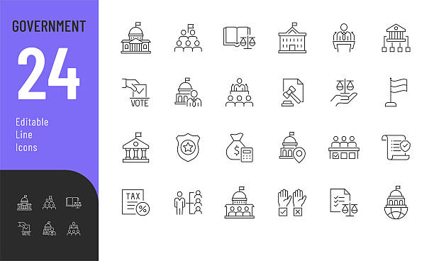 stockillustraties, clipart, cartoons en iconen met government line editable icons set. - politiek