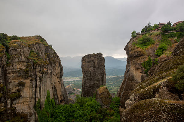 Unesco world heritage site meteora rock formations and historic monastery complex in greece, showcasing unique geological landscape and cultural heritage. Meteora, greece