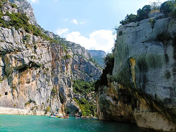 In August 2025, Verdon Gorge at Moustiers-Sainte-Marie, Southeast France : people doing water sports