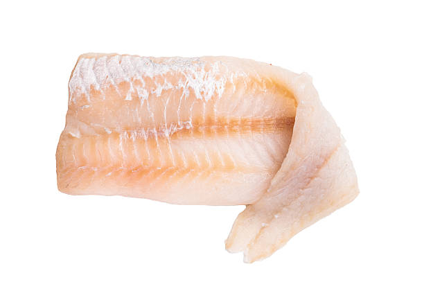 istock Uncooked Atlantic cod fillet, raw fish ready to be seasoned and transformed into a delicious meal. isolated on white background. top view 2248383801