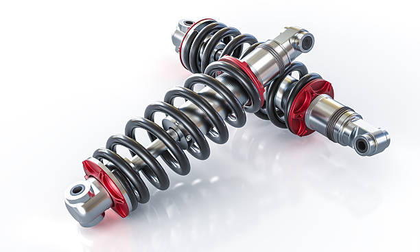 istock Automotive shock absorbers with chrome details and red elements 2248393966
