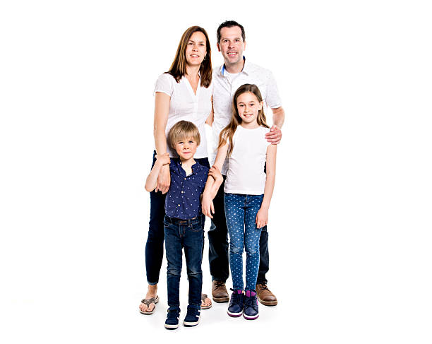 istock Happy family with two kids on studio white background 2248395300