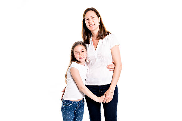 istock A girl with her mother, isolated on white background 2248395383