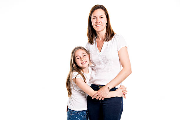istock A girl with her mother, isolated on white background 2248395396