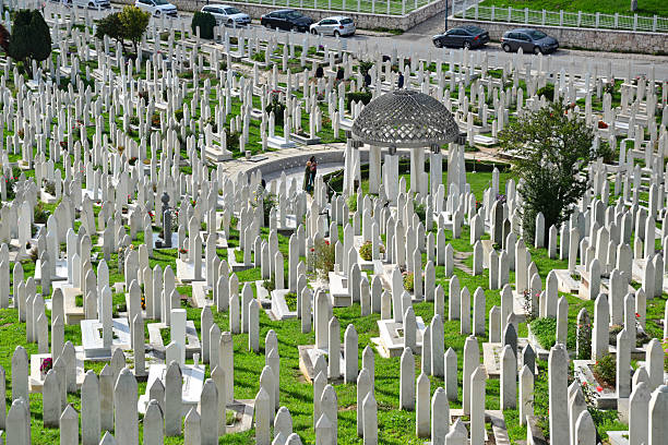 A view of the grave of Alija Izetbegovic and the Kovaci Martyrs' Cemetery in Sarajevo, Bosnia and Herzegovina.