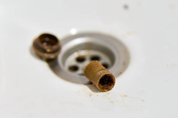 istock Removal and cleaning of clogged strainer filter mesh in drain 2248401594