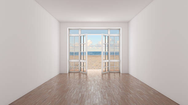 istock An Empty Bright Hotel Interior. A Frontal View of the Interior with White Walls 2248406077