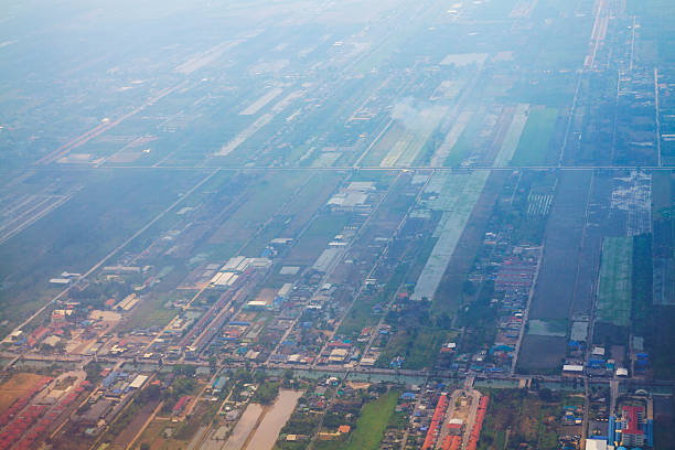 Landing flight over northern Bangkok