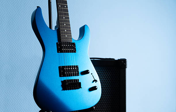 Fretboard of modern electric guitar. Close up.