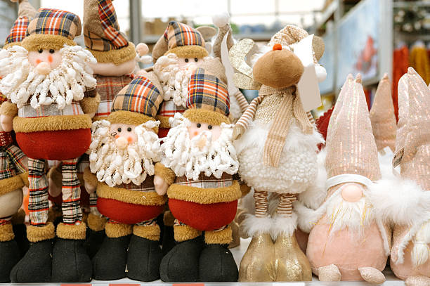 istock Festive plush decorations display featuring santa and reindeer characters 2248413633