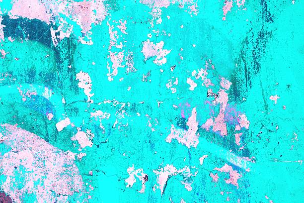 Distressed texture in turquoise, pink with an 80s, holographic vibe. Rough, abstract patterns. Backgrounds, textures, digital art, modern 2000s, Y2K creative visuals.