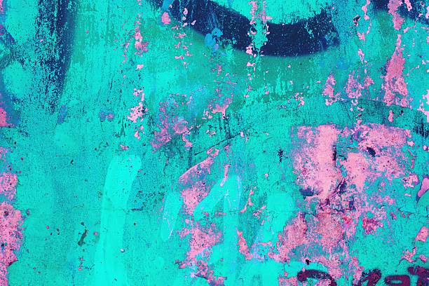 Grunge texture in turquoise, pink with industrial 80s aesthetic. Vibrant, distressed look, layering effects. Background, texture, digital art, modern 80s, Y2K creative banner.