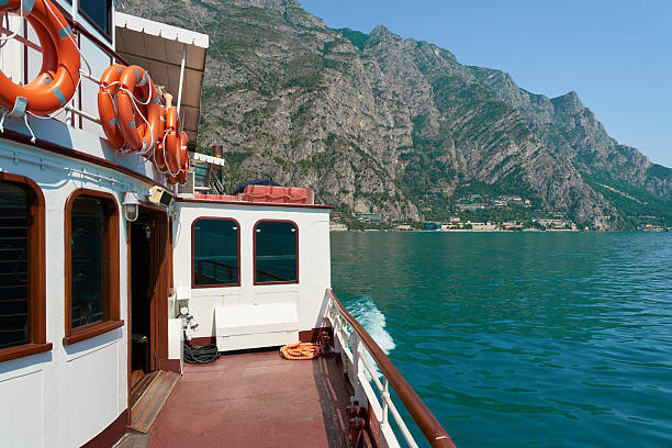 Ferry connection between the many towns around Lake Garda in Italy. Limone sul Garda in the background.
