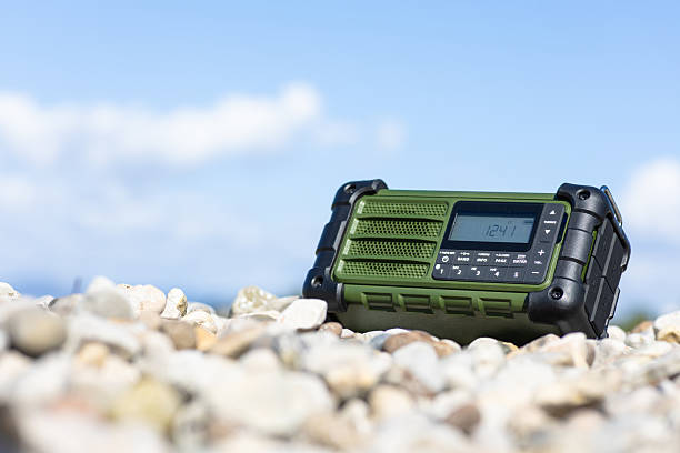 istock Rugged Handheld Radio With Digital Display On Pebble Ground For Fieldwork 2248419504