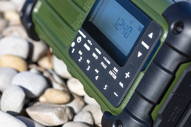 istock Rugged Handheld Radio With Digital Display On Pebble Ground For Fieldwork 2248419554