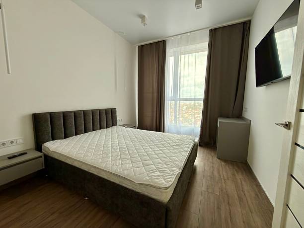 istock Modern Minimalist Bedroom Interior with Panorama Window 2248422630