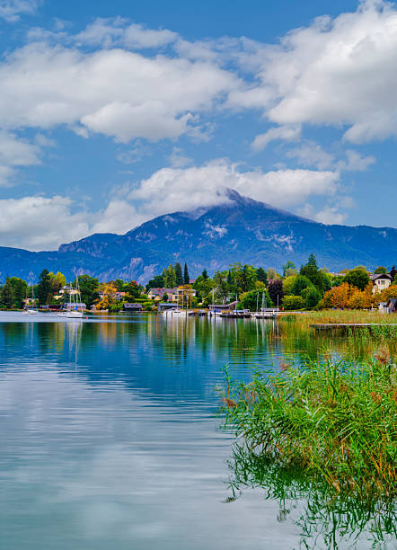 istock vertical: Lake Mondsee and Schafberg Mountain with waterfront town, Austria 2248422721