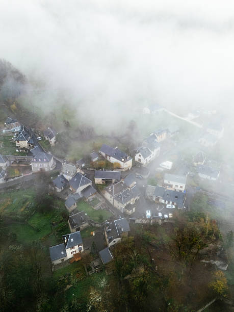 Aerial view of a mountain village in Pyrenees, France, as seen from above