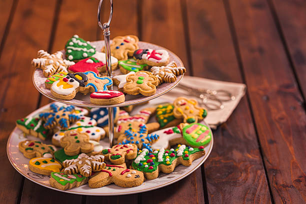 Plate full of fresh homemade Christmas gingerbread cookies