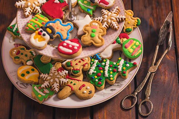 Plate full of fresh homemade Christmas gingerbread cookies