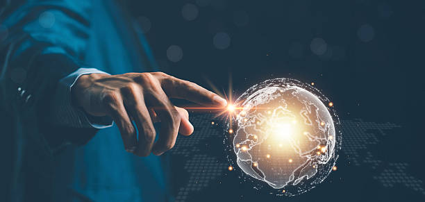 istock Big data analytics and business intelligence concept. Businessman holding Global network connection. World map point and line composition concept of global business.Digital link tech. 2248446180