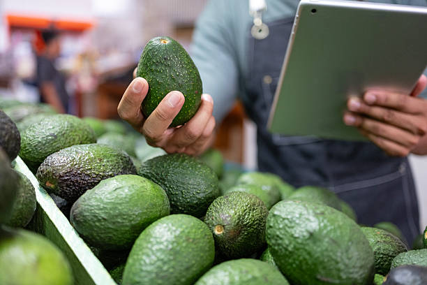 avocado seller at the fruit and vegetable market
