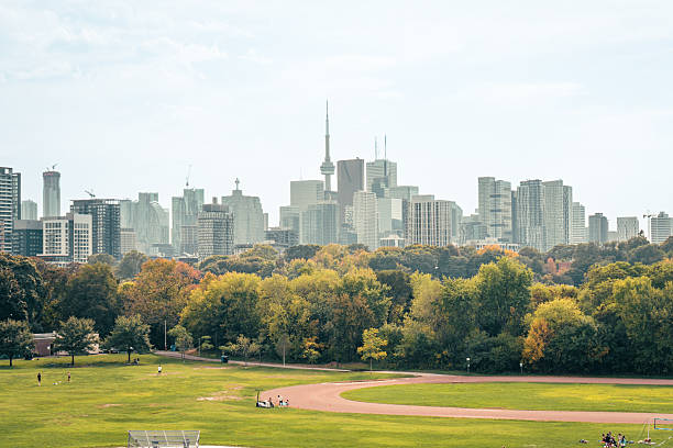 istock Urban landscape: skyscrapers rise over a lush park in daytime scenery. 2248448755