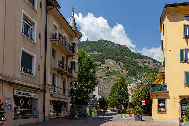 Martigny, Valais, Switzerland - August 10th, 2025: Rue du Manoir seen from the city's Central Square.