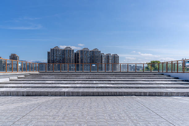Empty city stone plaza and urban architecture