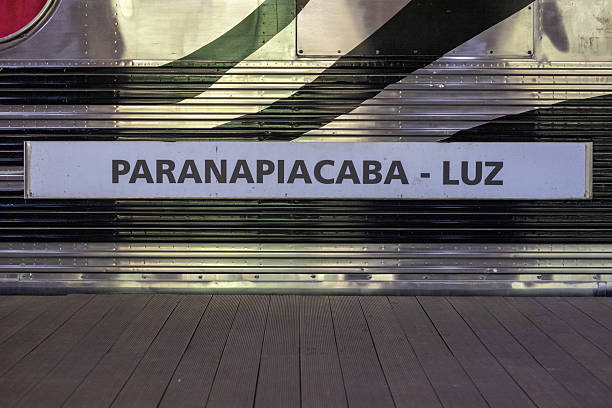São Paulo, Brazil, 11 20 25: A close-up of a metallic train car with the destination sign \