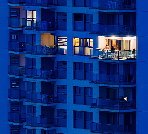 Balcony Life in the Blue Hour in Benidorm, Valencian Community, Spain