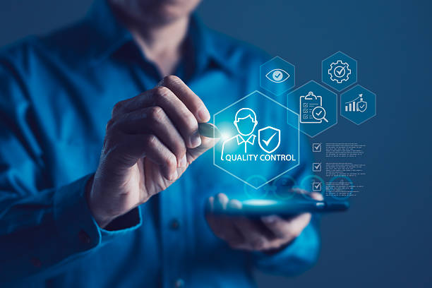 istock Professional using digital tablet to manage quality control system with icons of checklist, performance metrics, standards, inspection, and compliance 2248463056