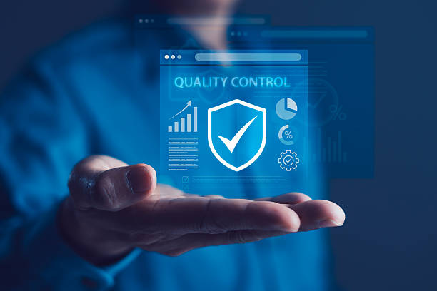 istock Businessman presenting digital quality control icon with chart and analytics for assurance, inspection, audit, compliance and risk management 2248463127