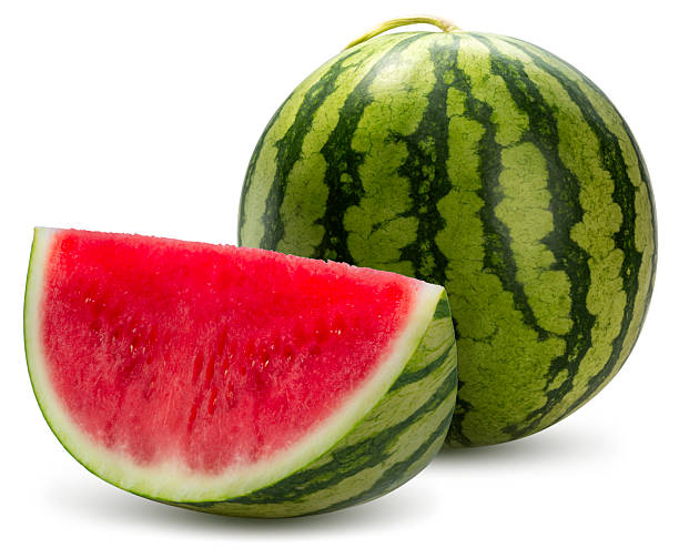 Giant Watermelon isolated on white background, Giant Seedless Watermelon isolated on white with clipping path, High resolution focus stacking photography.