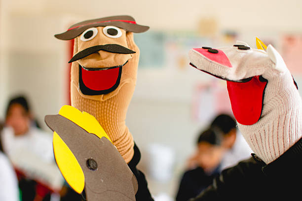 Varazdin, Croatia - August 29, 2012 - Outdoor puppet show with hand puppets in black box set.
