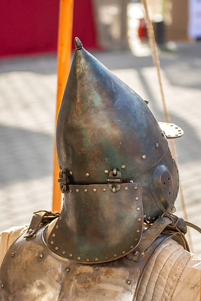 istock a medieval bascinet-type helmet popular in medieval Europe, evolving from a simple steel cap in the late 13th century 2248470872
