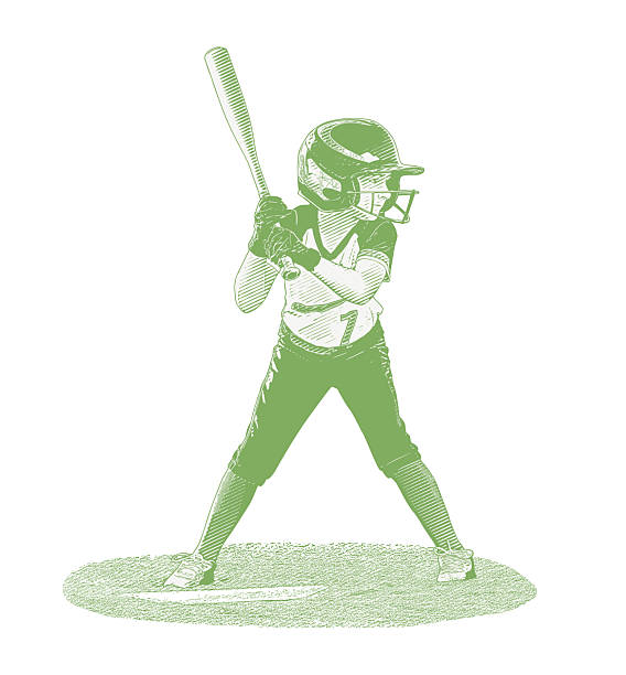 Native American Girl playing softball. At bat.