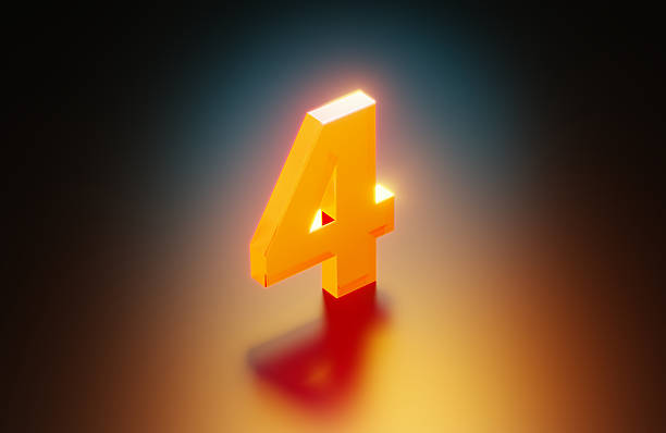 Orange colored number 4 glowing on black background.