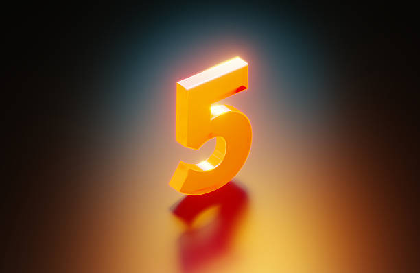Orange colored number 5 glowing on black background.