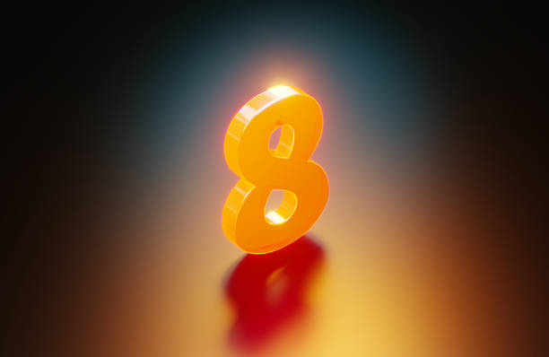 Orange colored number 8 glowing on black background.